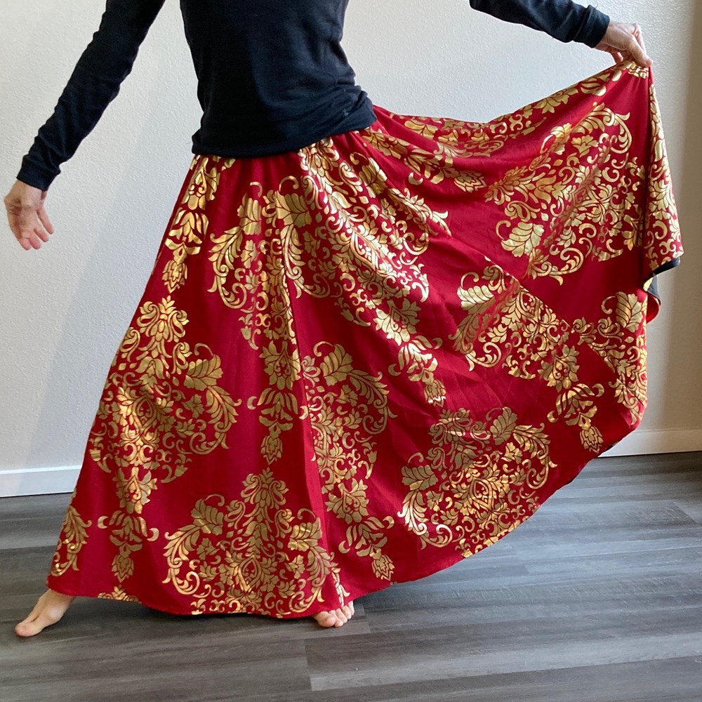 NWOT Esy Studio EY Reversible Art to Wear Floral Boho Metallic Maxi Skirt Sz M